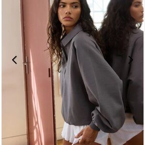 Slouchy Button Up Sweatshirt - Slate Grey